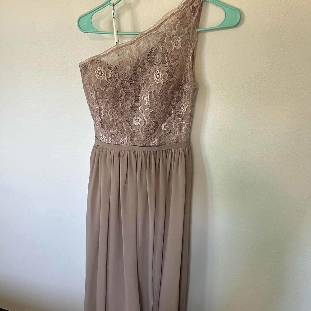 Amazon Tan and Gold One Shoulder Gown